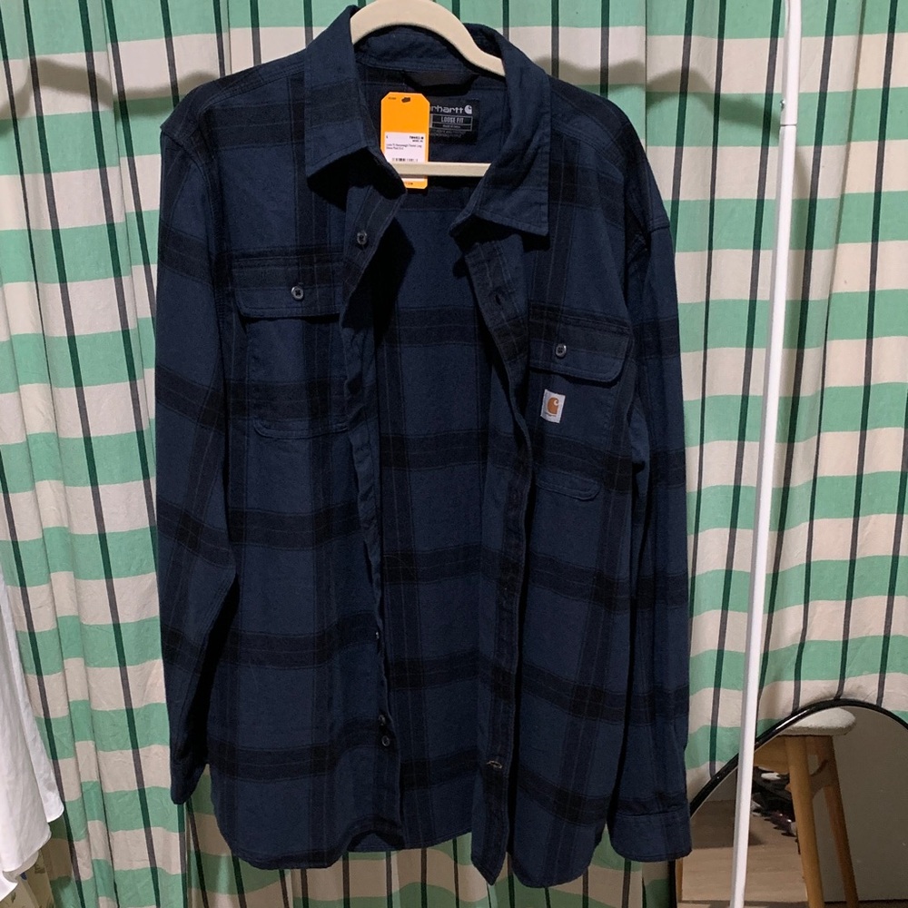 Carhartt Men's Dark Blue Plaid Shirt Jacket
